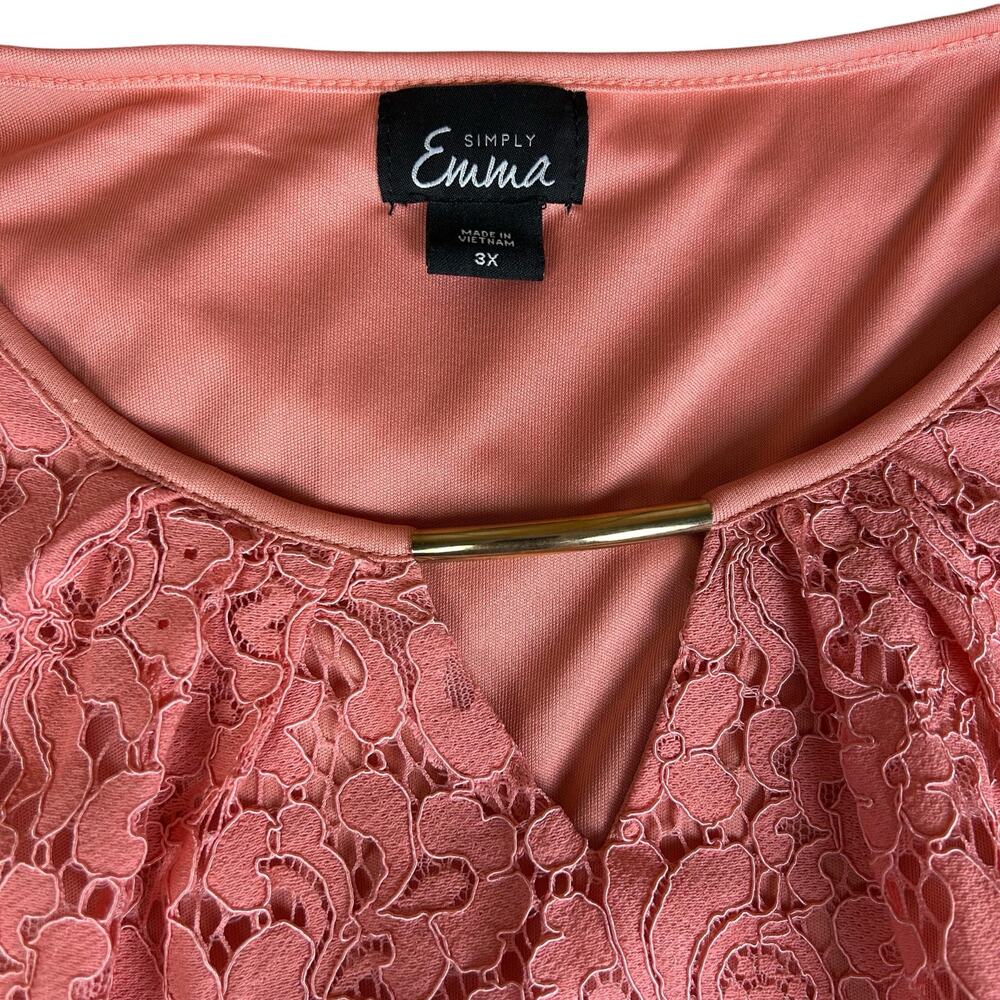 Simply Emma Lace Overlay Top Women Size 3X Salmon Pink Tank Lined Poncho Blouse - Picture 10 of 12